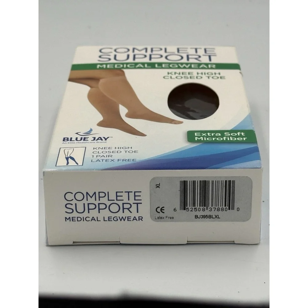 Blue Jay Compression Stockings Size XL Black 15-20 mmHg Knee High Closed Toe New